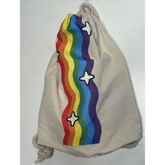 New Snap Chat Colorful Rainbow Tote Bag Canvas Rope Backpack Beach Never Used - Picture 1 of 4